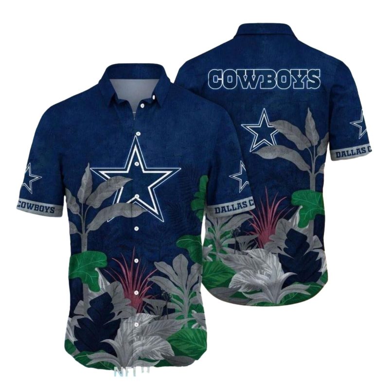 Dallas Cowboys Dark Tropical Leaves Hawaiian Shirt 1