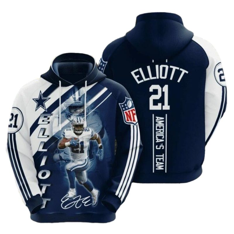 Dallas Cowboys Ezekiel Elliott Blue White Aop Hoodie 1