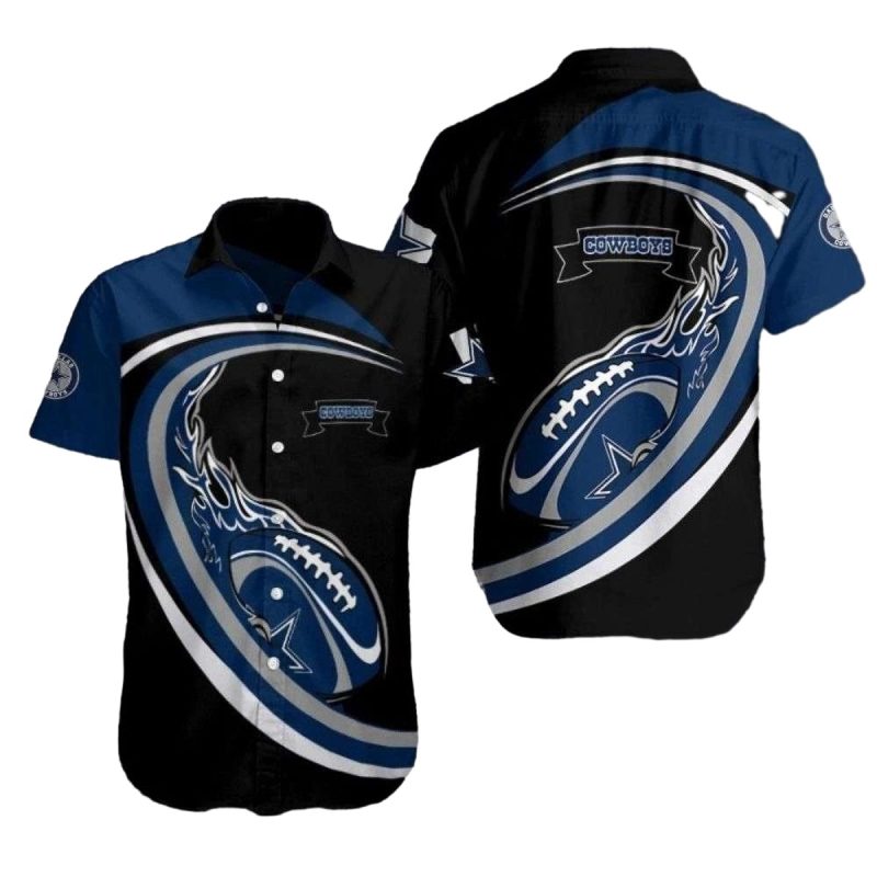 Dallas Cowboys Flame Ball Black And Blue Hawaiian Shirt 1