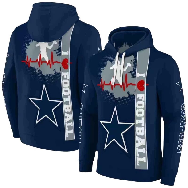 Dallas Cowboys Football Heartbeat Blue Aop Hoodie 1