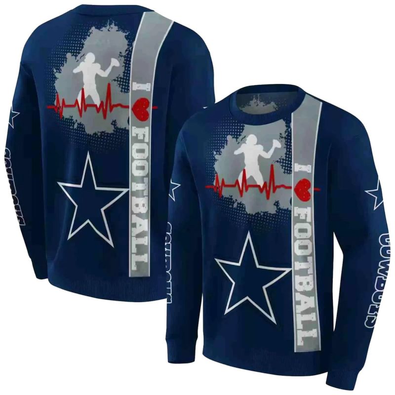 Dallas Cowboys Football Heartbeat Blue Aop Sweatshirt 1