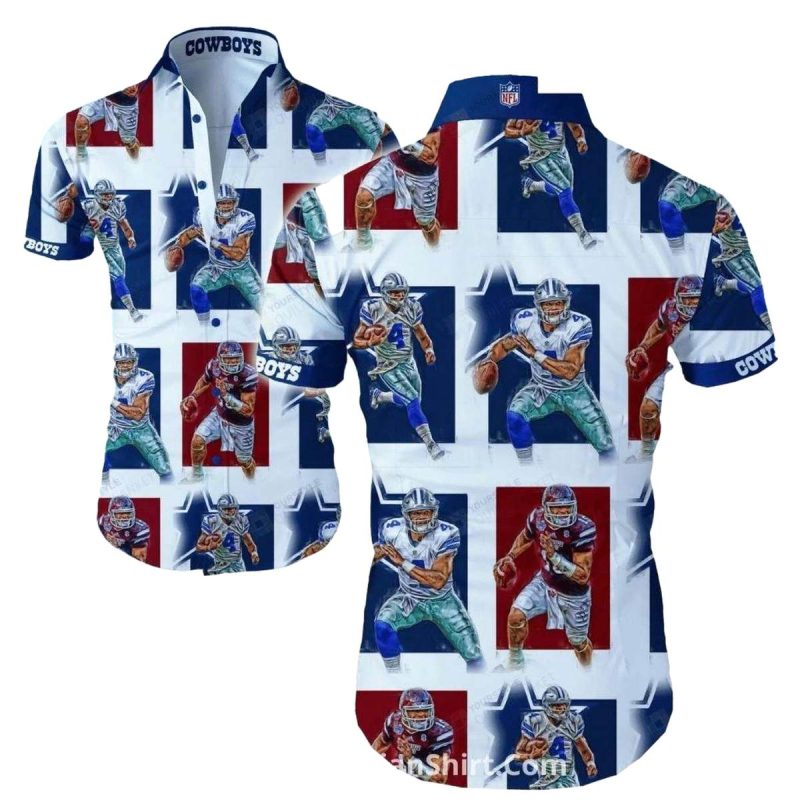 Dallas Cowboys Football Player Grid Pattern Hawaiian Shirt 1