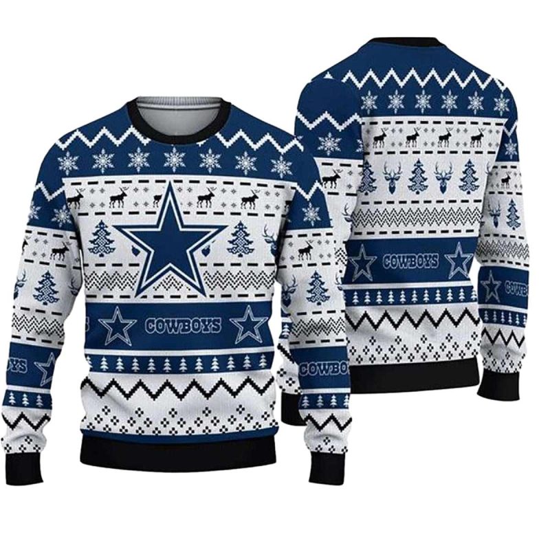 Dallas Cowboys Football Team Reindeer Pattern Ugly Sweater 1
