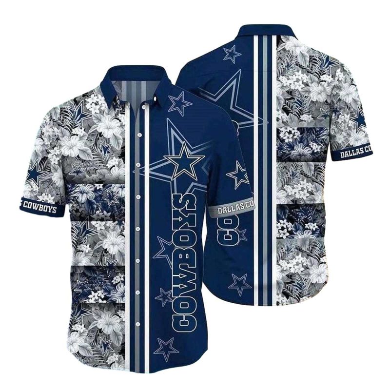 Dallas Cowboys Geometric Game Floral Blue Pattern Hawaiian Shirt 1