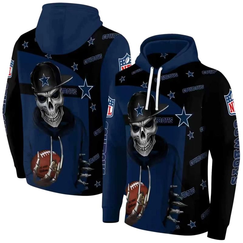 Dallas Cowboys Grim Skull Vibe Blue Black Aop Hoodie 1
