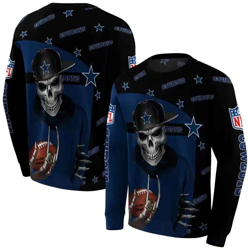 Dallas Cowboys Grim Skull Vibe Blue Black Aop Sweatshirt 1