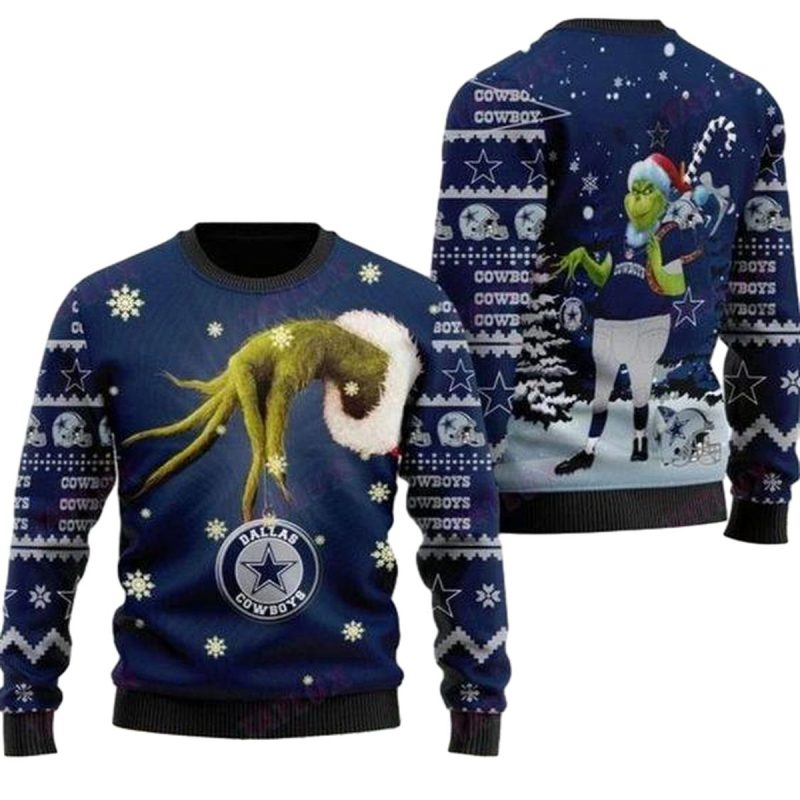 Dallas Cowboys Grinch Hold Ornament Logo Ugly Sweater 1