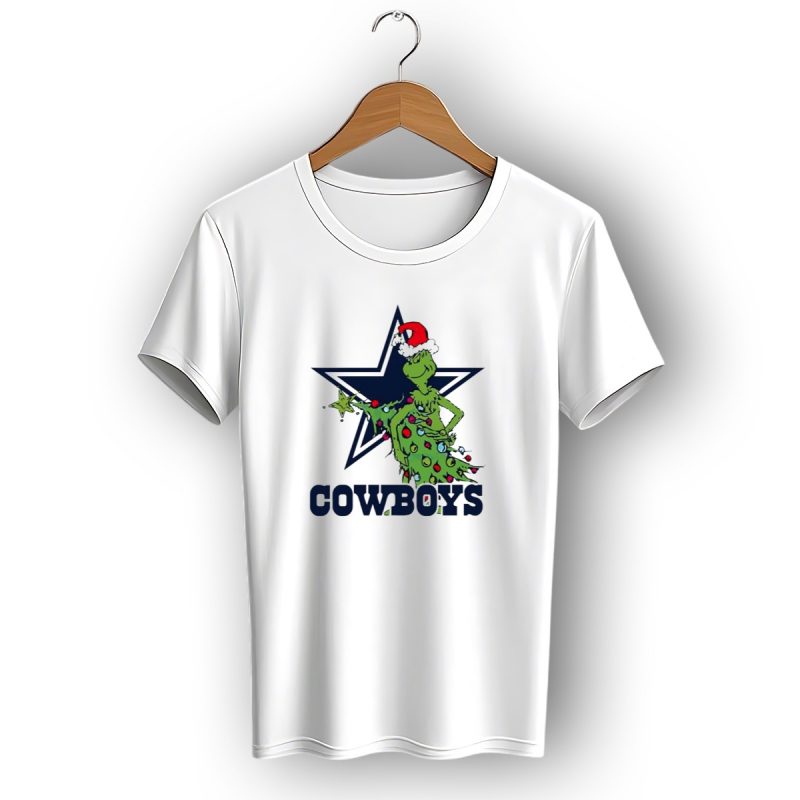 Dallas Cowboys Grinch In Santa Hat With Christmas Tree And Star T Shirt 1 T Shirt 1