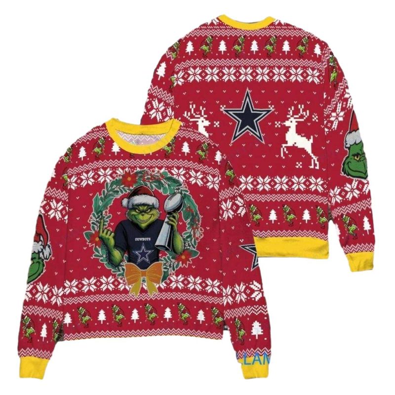 Dallas Cowboys Grinch Super Bowl Trophy Red Ugly Sweater 1