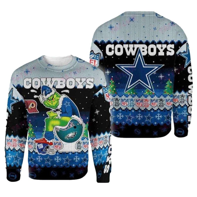 Dallas Cowboys Grinch Toilet Christmas Holiday Ugly Sweater 1