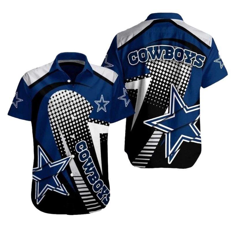Dallas Cowboys Halftone Hero Navy And White Hawaiian Shirt 1