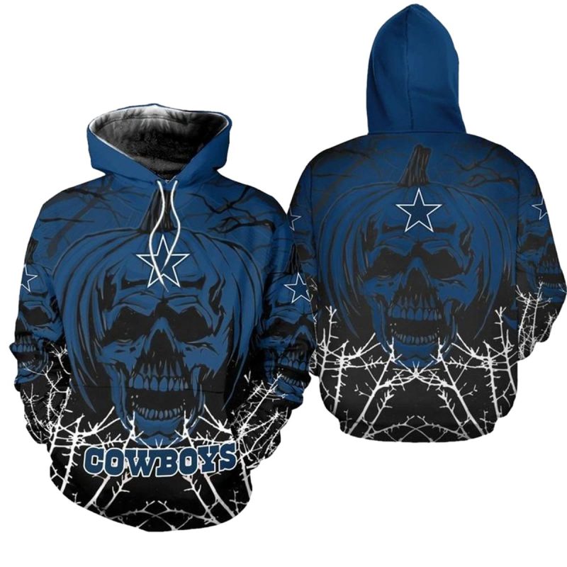 Dallas Cowboys Halloween Pumpkin Skull Aop Hoodie 1