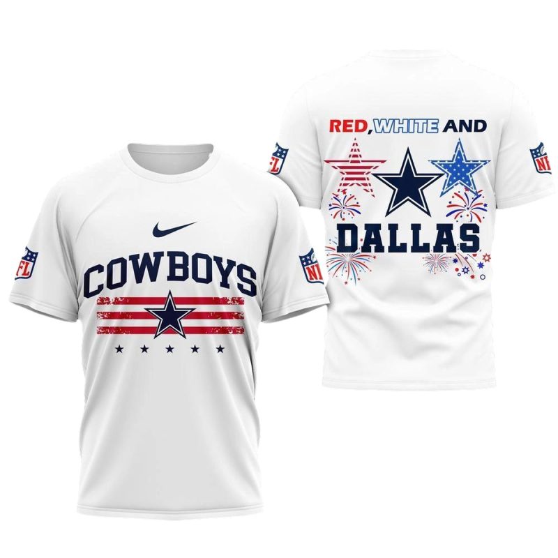 Dallas Cowboys Happy 4Th Of July White Pattern Aop T Shirt 1