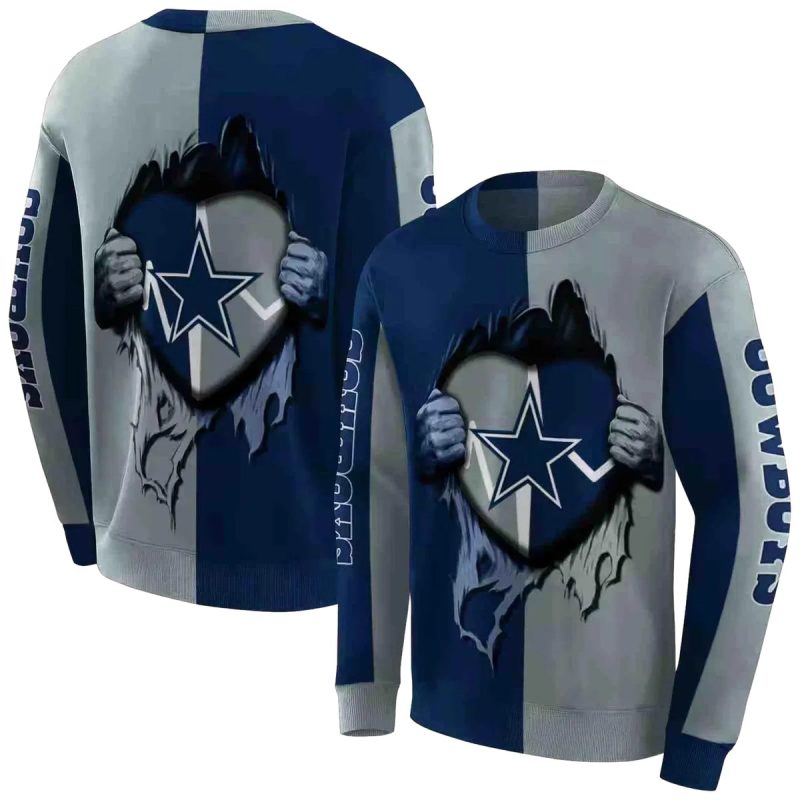Dallas Cowboys Heartbeat Graphic Inside Me Blue Aop Sweatshirt 1