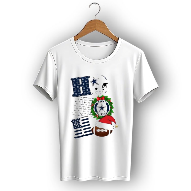 Dallas Cowboys Helmet Wreath Football Christmas Ho Ho Ho Merry Christmas T Shirt 1 T Shirt 1