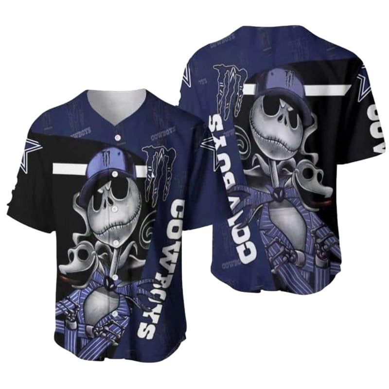 Dallas Cowboys Jack Skellington Monster Energy Logo Baseball Jersey 1