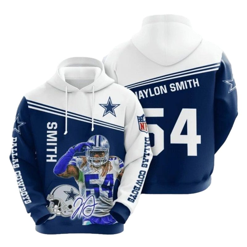 Dallas Cowboys Jaylon Smith 54 Signature Blue White Aop Hoodie 1
