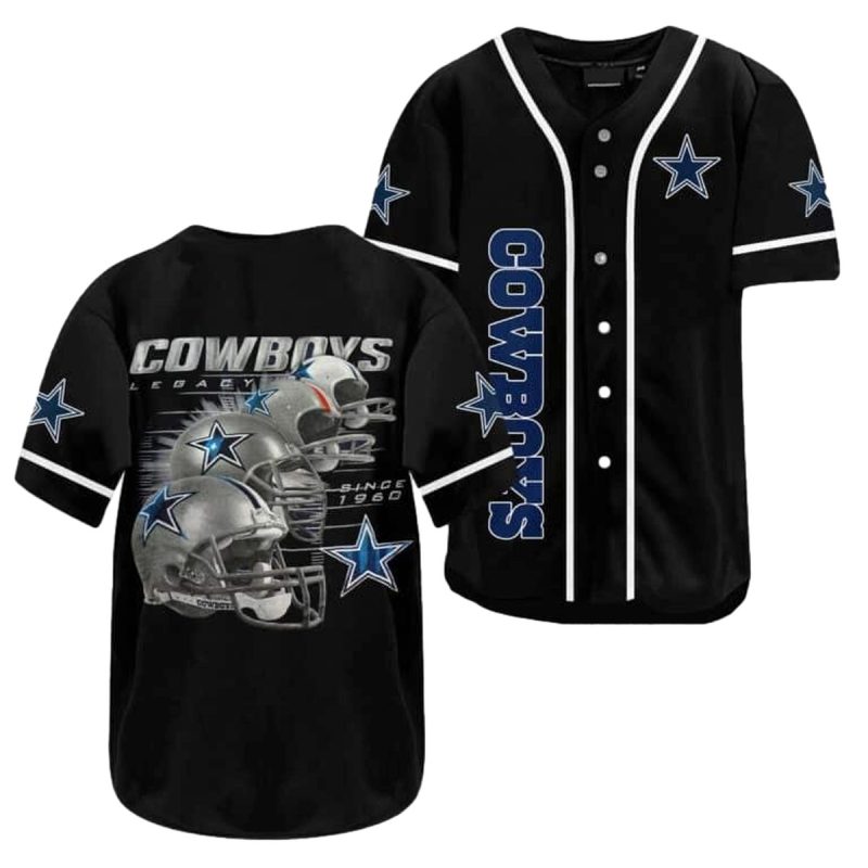 Dallas Cowboys Legacy Since 1960 American Football Helmet Black Baseball Jersey 1