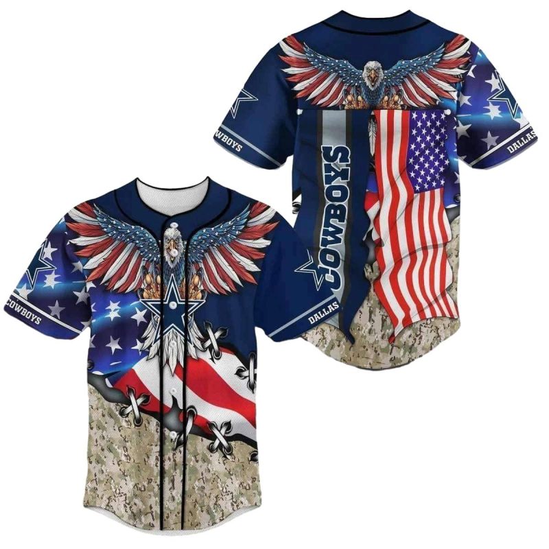 Dallas Cowboys Logo American Flag And Eagle Baseball Jersey 1