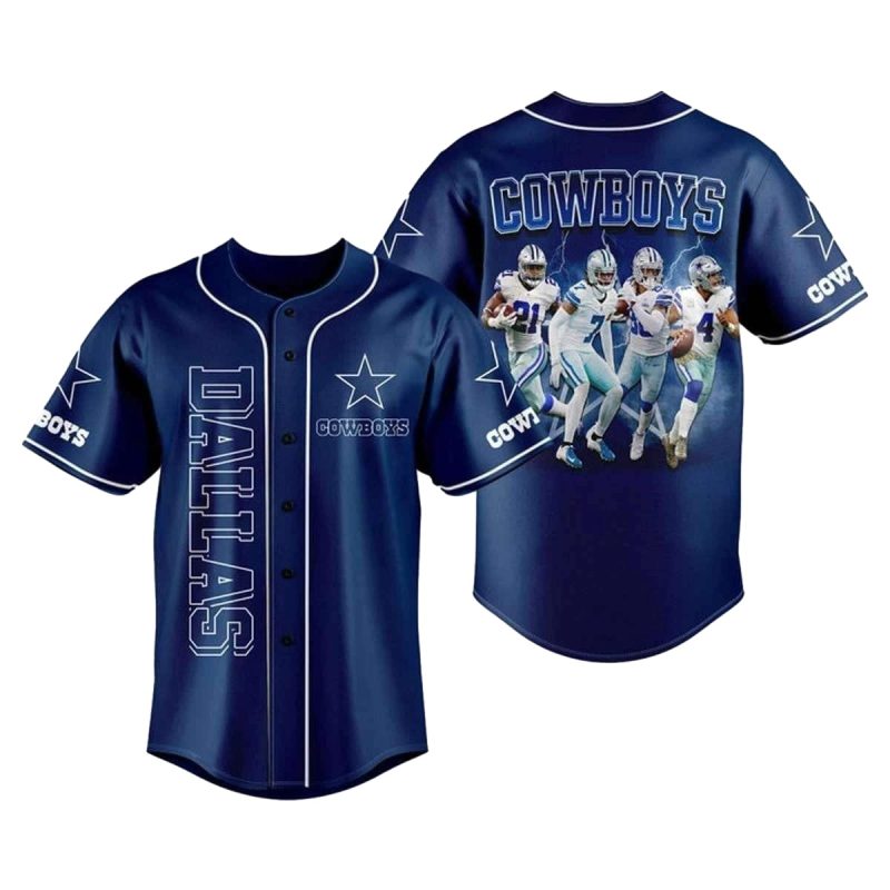 Dallas Cowboys Logo And All Stars Baseball Jersey 1