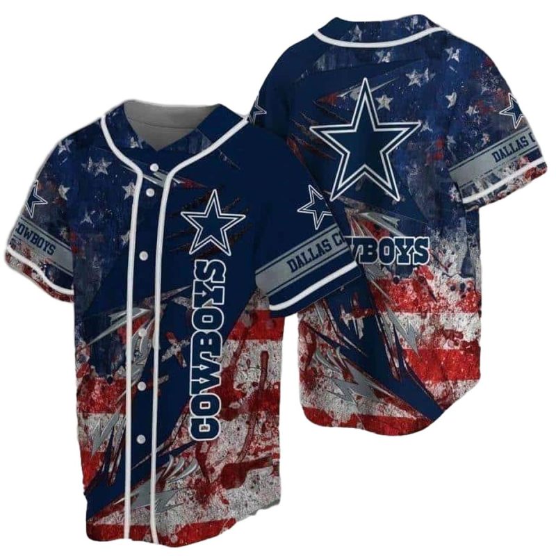Dallas Cowboys Logo And American Flag Pattern Baseball Jersey 1