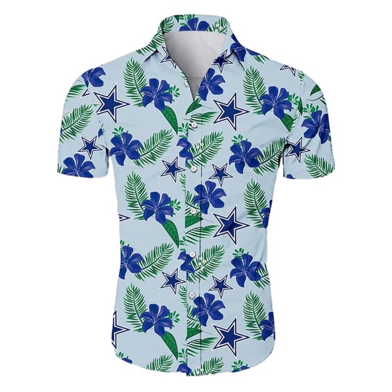 Dallas Cowboys Logo And Blue Flower Summer Hawaiian Shirt 1