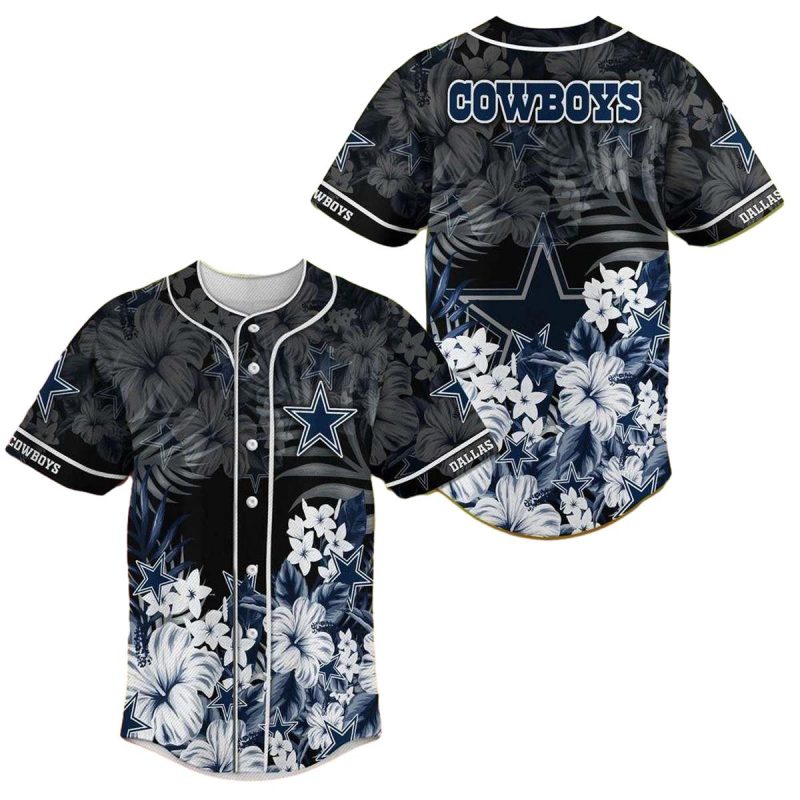 Dallas Cowboys Logo And Floral Pattern Baseball Jersey 1