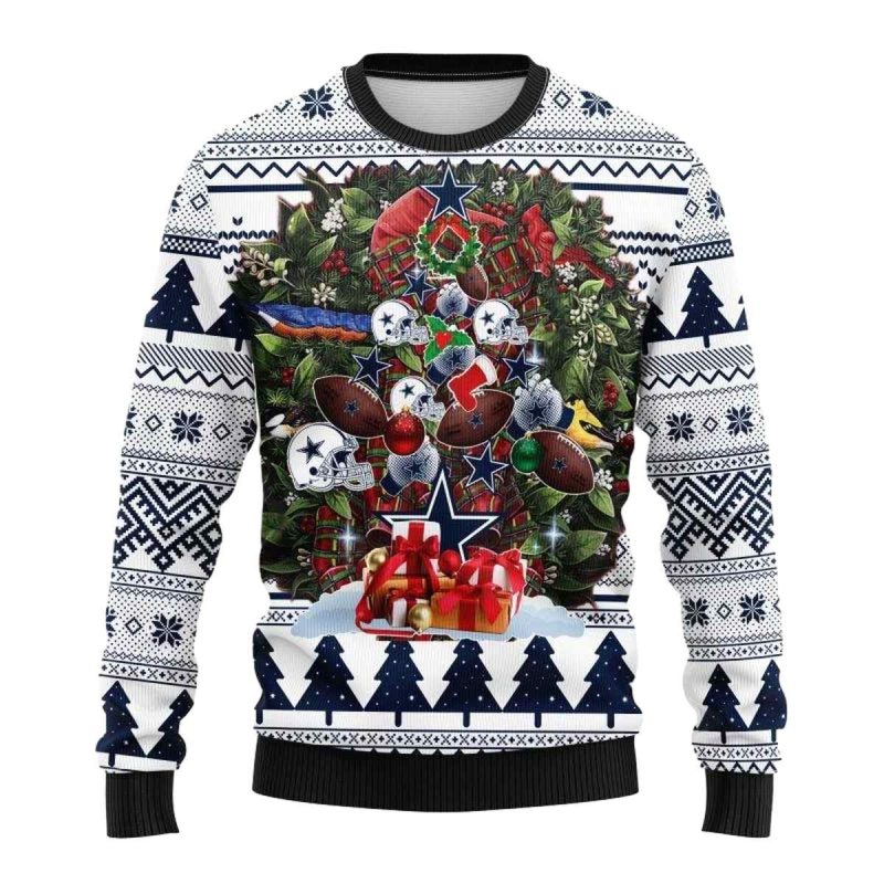 Dallas Cowboys Logo And Football Pine Tree Ugly Sweater 1