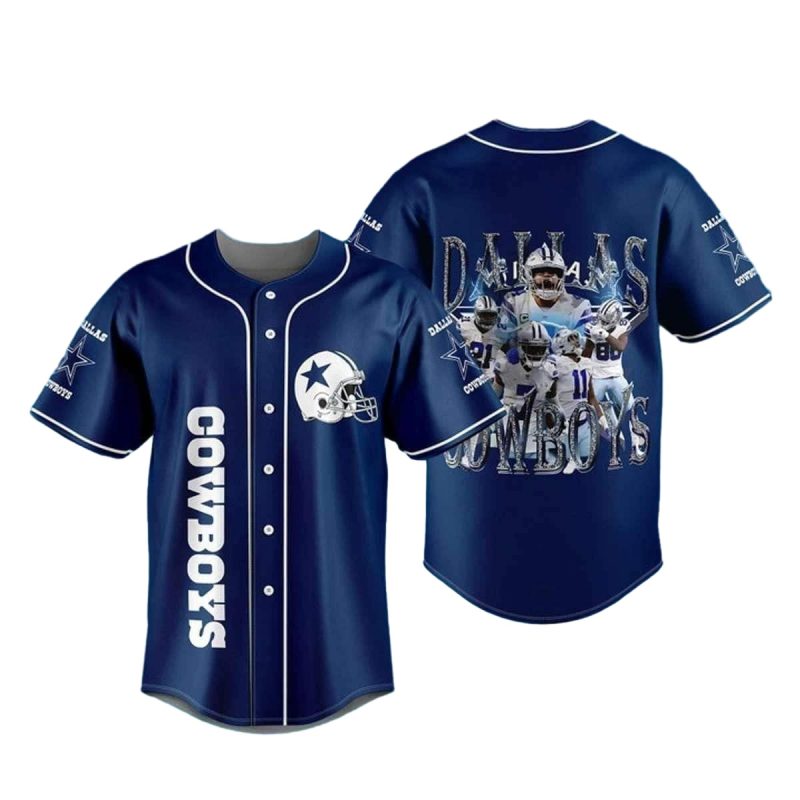 Dallas Cowboys Logo And Helmet Blue Baseball Jersey 1