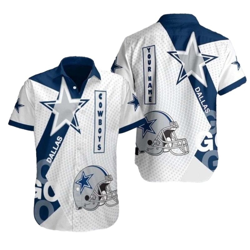 Dallas Cowboys Logo And Helmet Halftone White Hawaiian Shirt 1