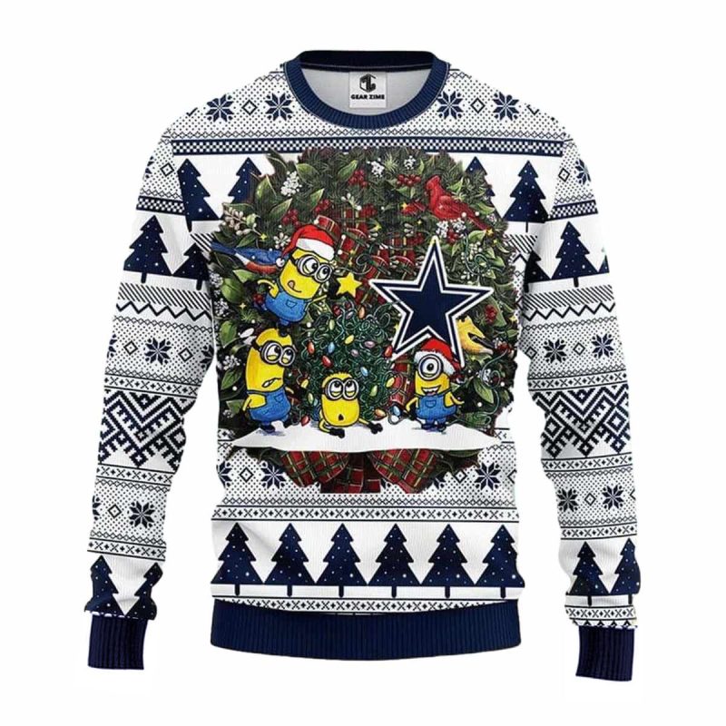 Dallas Cowboys Logo And Minion Christmas Tree Ugly Sweater 1