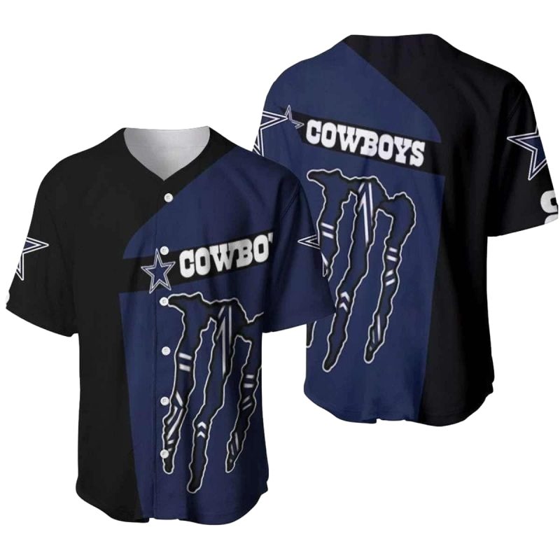 Dallas Cowboys Logo And Monster Energy Baseball Jersey 1