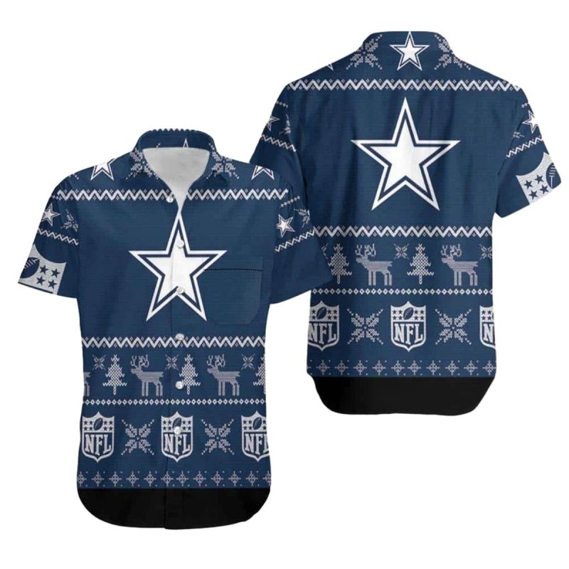 Dallas Cowboys Logo And Ugly Christmas Pattern Hawaiian Shirt 1