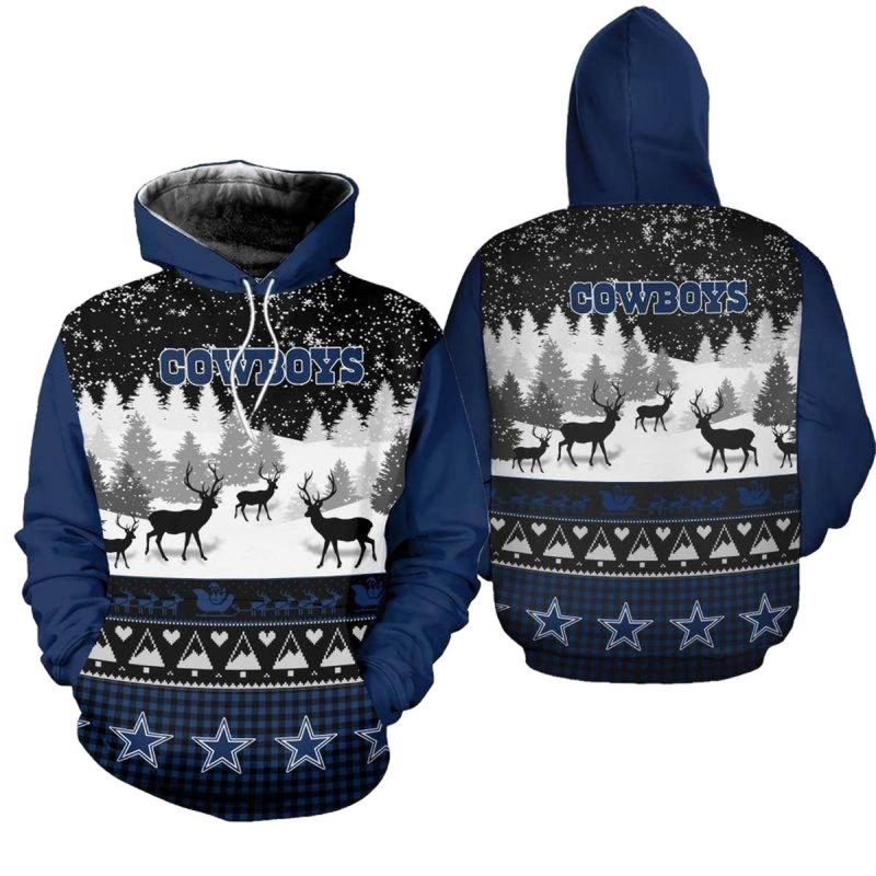 Dallas Cowboys Logo And Xmas Pattern Aop Hoodie 1