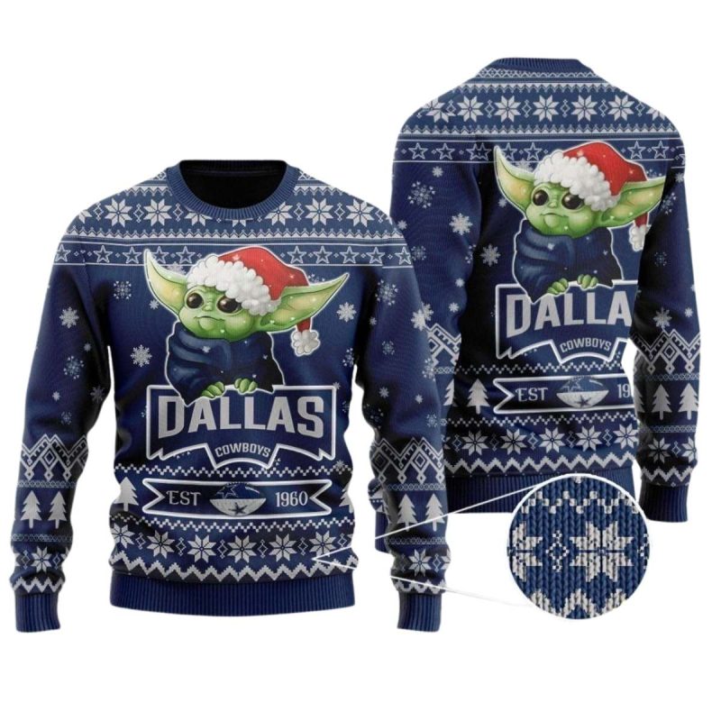 Dallas Cowboys Logo Baby Yoda Santa Claus Est 1960 Ugly Sweater 1
