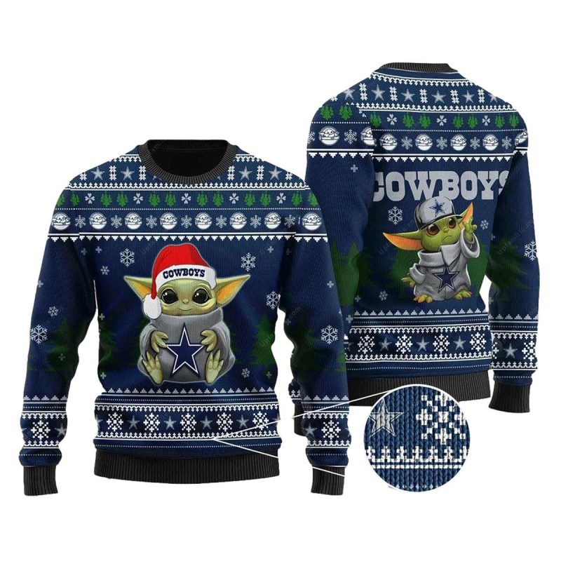 Dallas Cowboys Logo Baby Yoda Santa Claus Funny Ugly Sweater 1