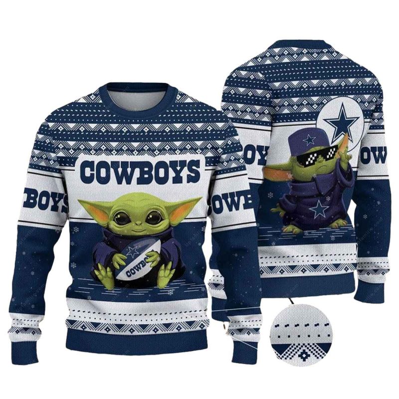 Dallas Cowboys Logo Cool Baby Yoda Ugly Sweater 1
