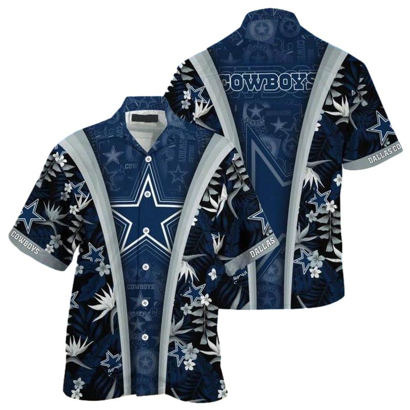 Dallas Cowboys Logo Dark Blue Lotus Flower Hawaiian Shirt 1