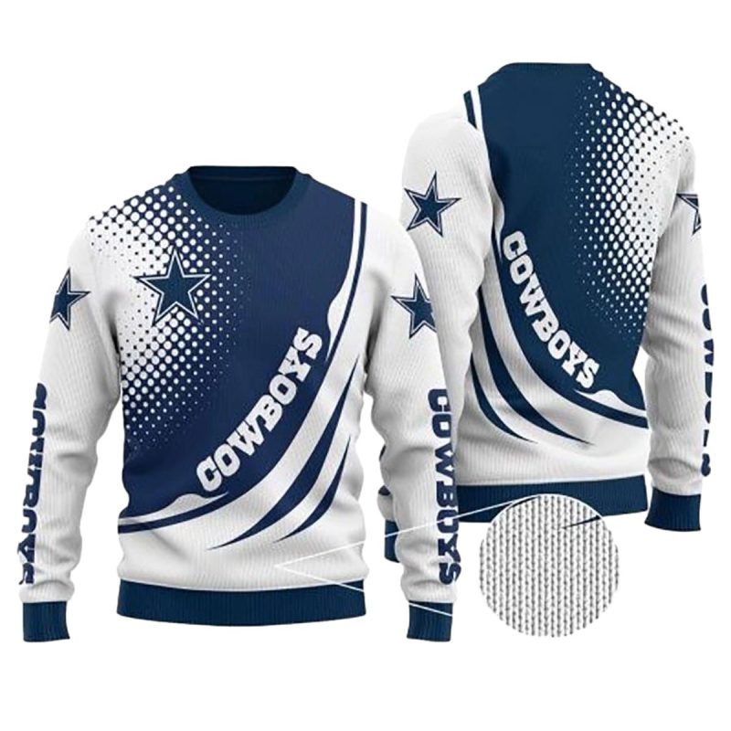 Dallas Cowboys Logo Dot Scratch White And Blue Ugly Sweater 1
