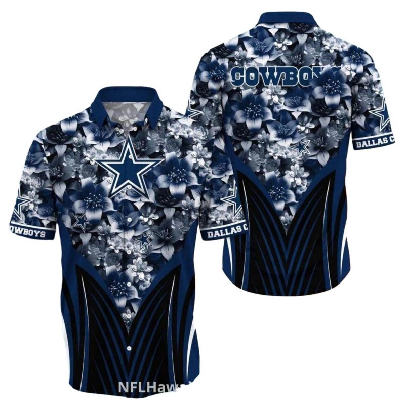 Dallas Cowboys Logo Floral Black And Blue Design Hawaiian Shirt 1