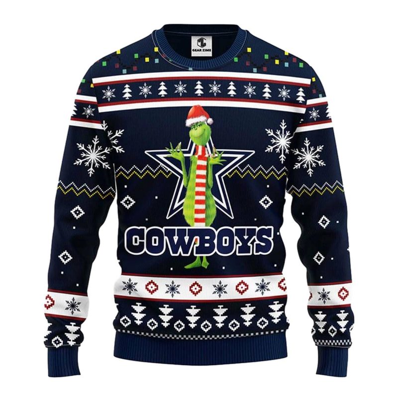 Dallas Cowboys Logo Funny Grinch Santa Claus Ugly Sweater 1