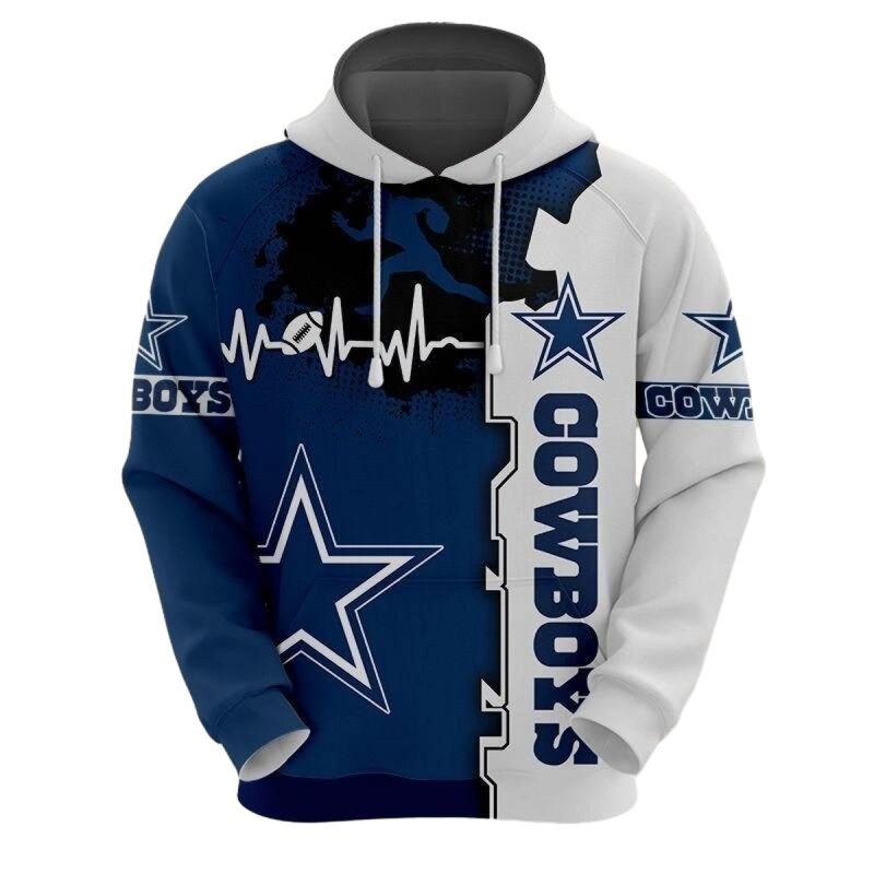 Dallas Cowboys Logo Graphic Heart Ecg Line Aop Hoodie 1