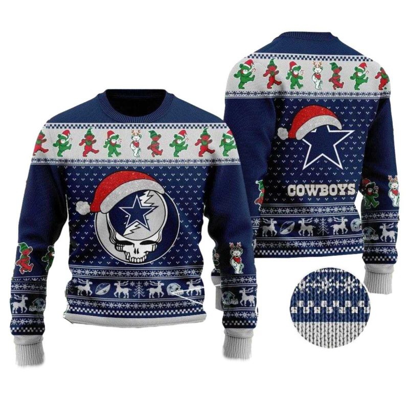 Dallas Cowboys Logo Grateful Dead Bear Pattern Ugly Sweater 1