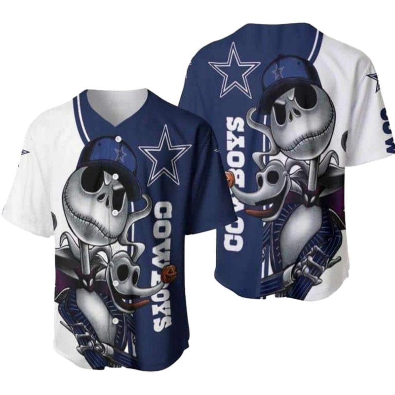 Dallas Cowboys Logo Jack Skellington And Zero Baseball Jersey 1