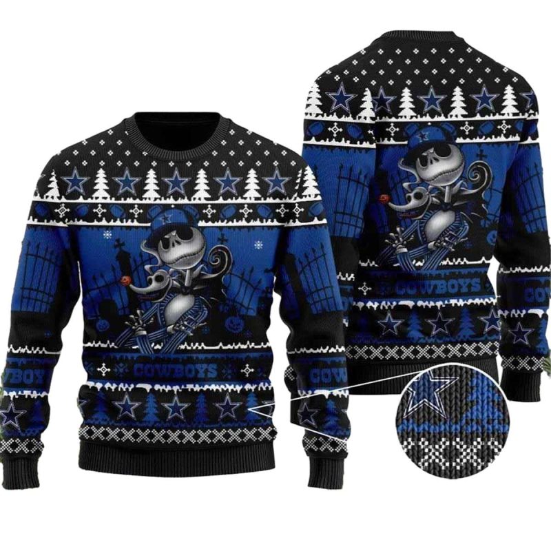 Dallas Cowboys Logo Jack Skellington Halloween Ugly Sweater 1