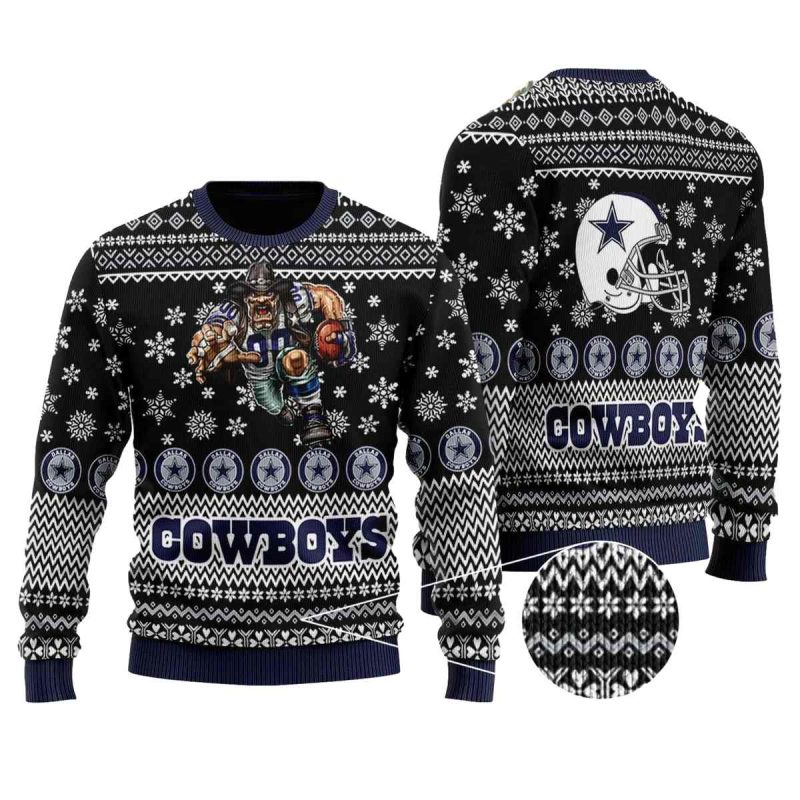 Dallas Cowboys Logo Mascot And Helmet Ugly Sweater 1