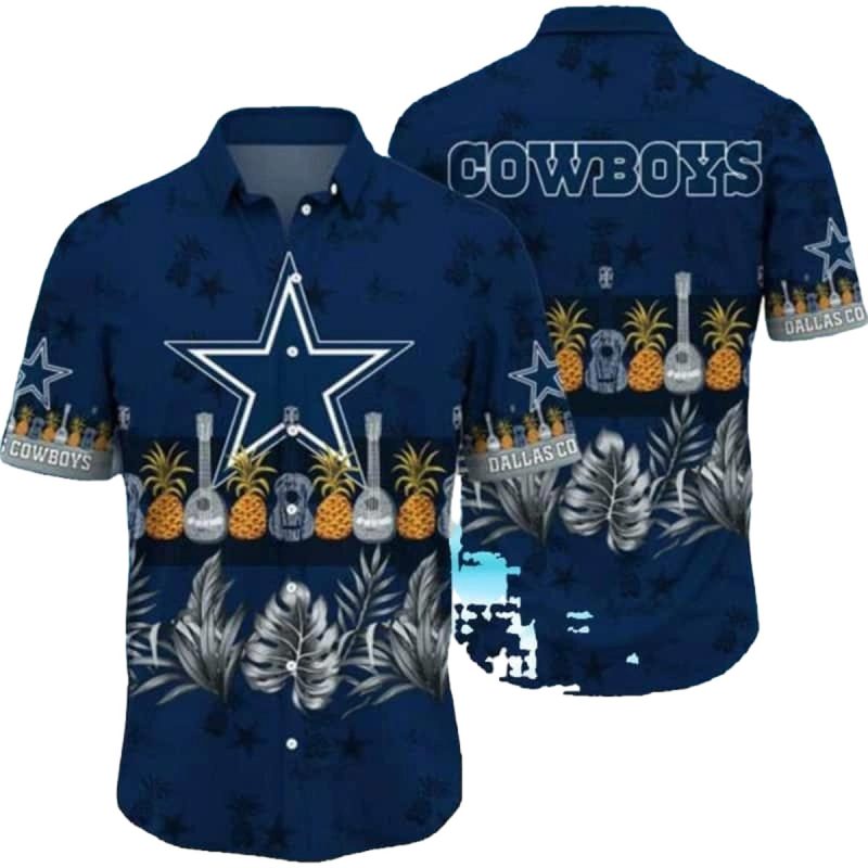 Dallas Cowboys Logo Pineapple Guitar Tropical Leaves Pattern Hawaiian Shirt 1