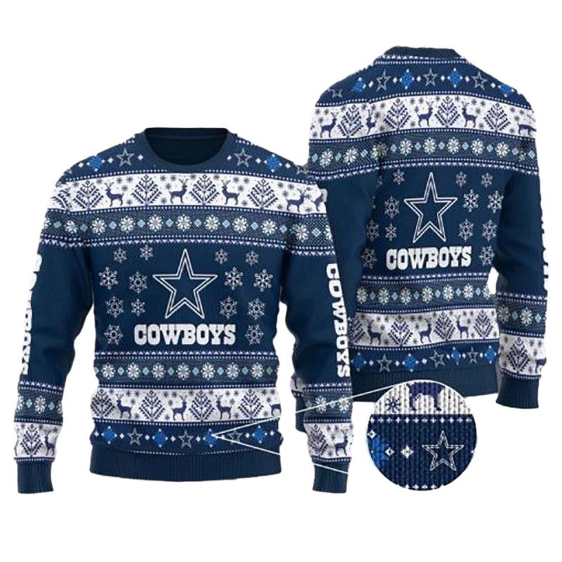 Dallas Cowboys Logo Reindeer Blue Ugly Sweater 1