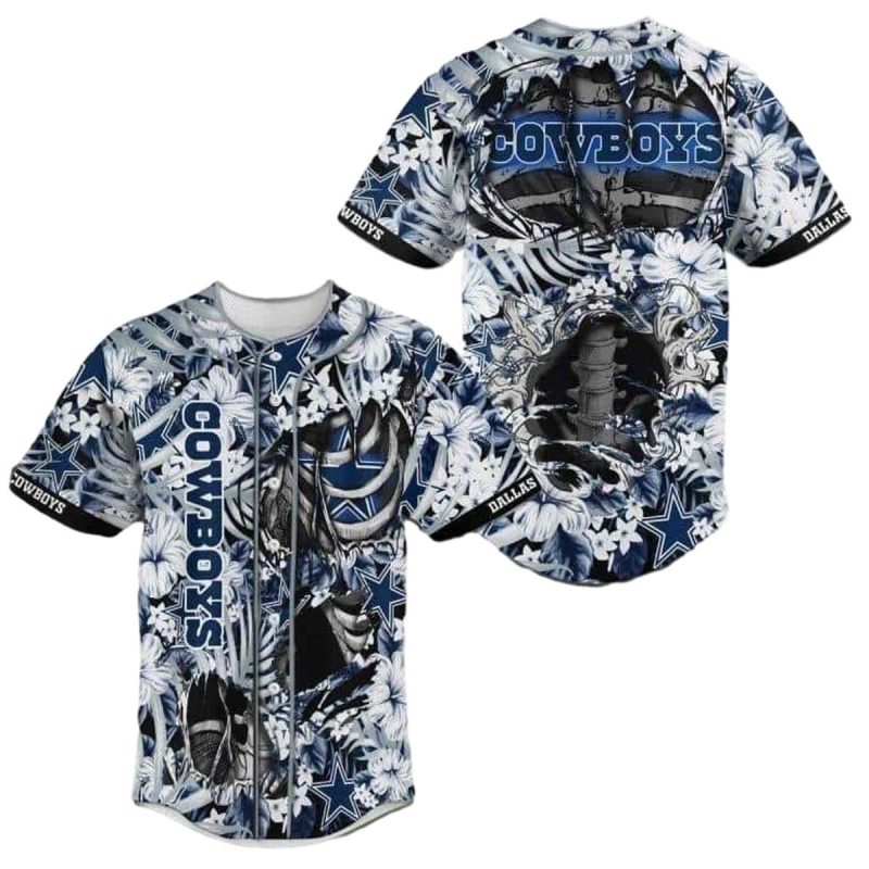 Dallas Cowboys Logo Skeleton And Flowers Pattern Baseball Jersey 1
