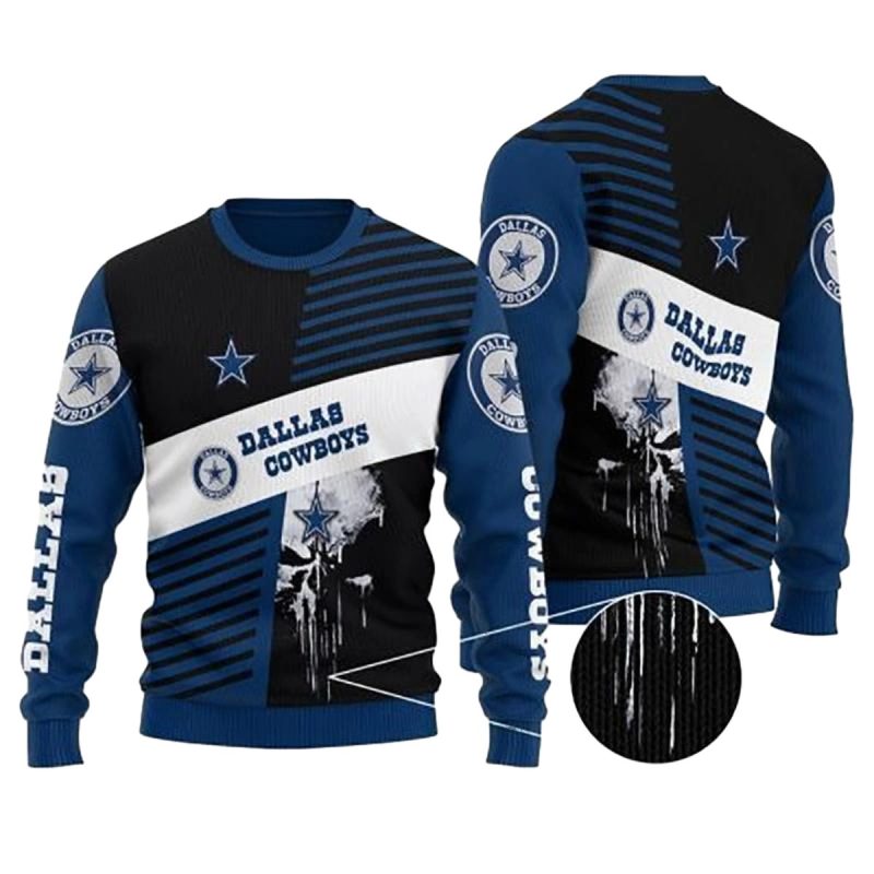 Dallas Cowboys Logo Skull Punisher Stripe Pattern Ugly Sweater 1